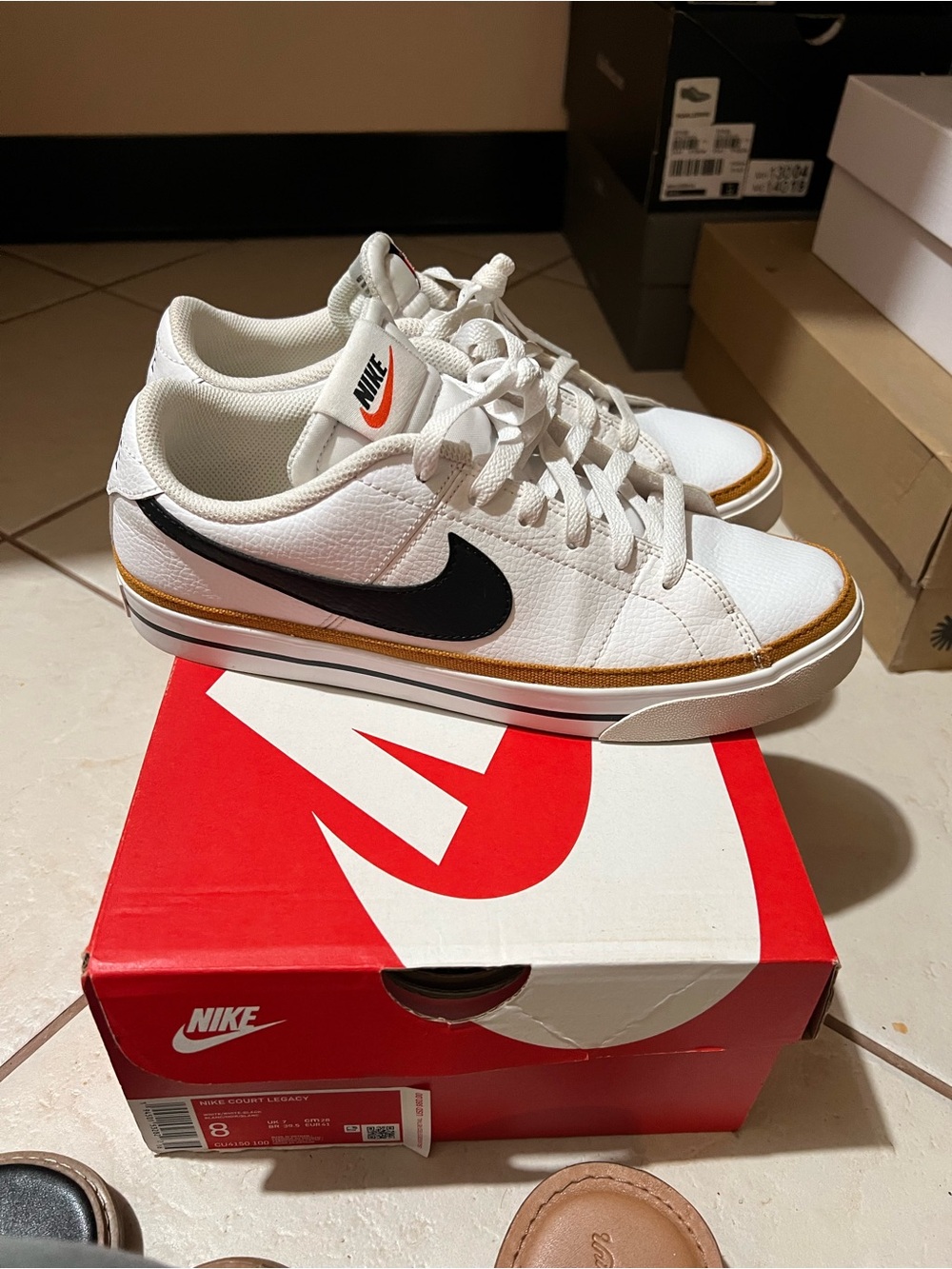 Nike Court Legacy Low-Top Sneakers with Black Swoosh and Brown Trim - Picture 3 of 5